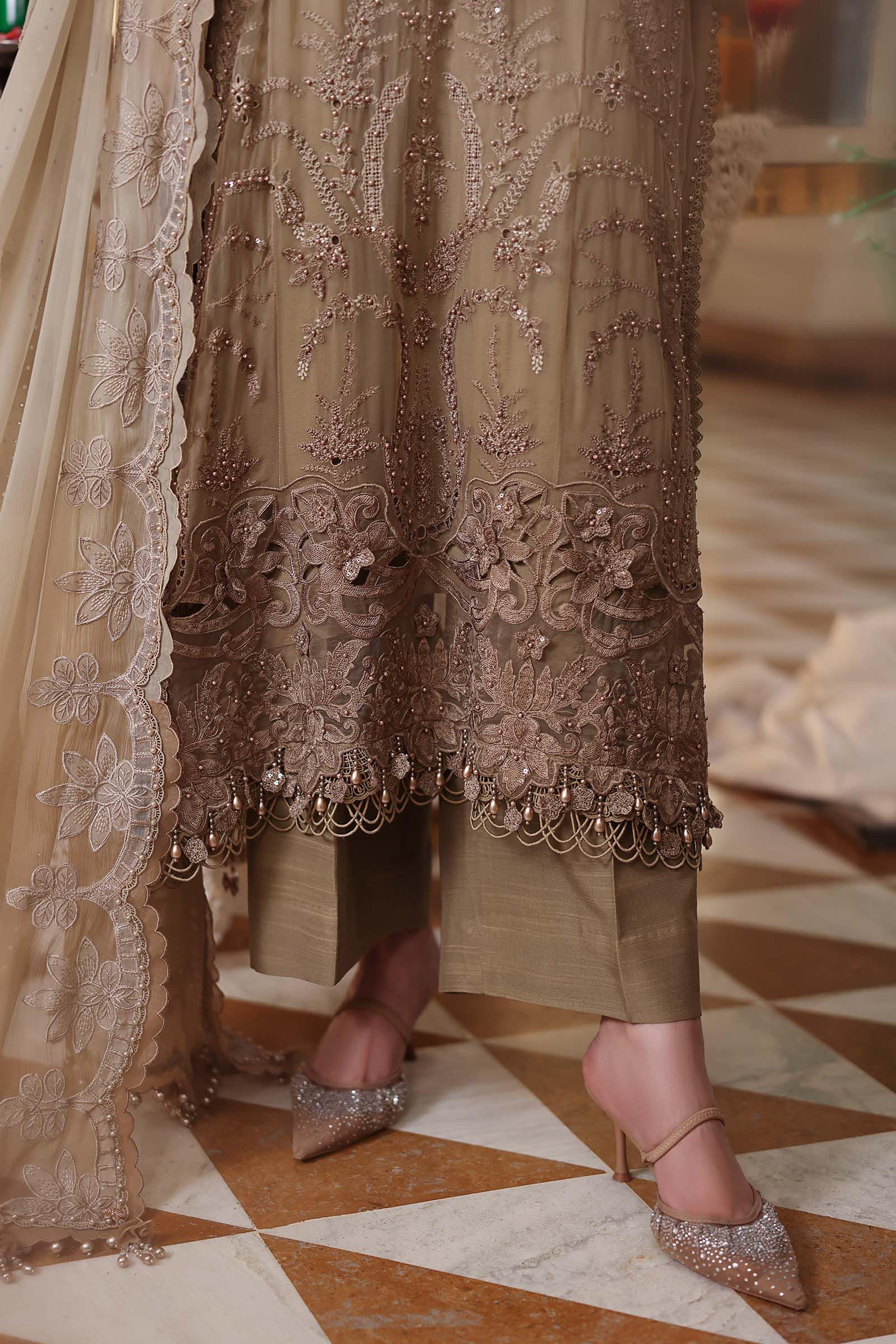 3 Piece Unstitched Embroidered Chiffon Suit COFFFE Pakistani fashion…